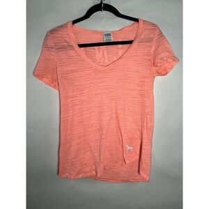 Victoria's Secret PINK V Neck Tee Size XS (Fits Up To M) Dog EUC Comfy Soft